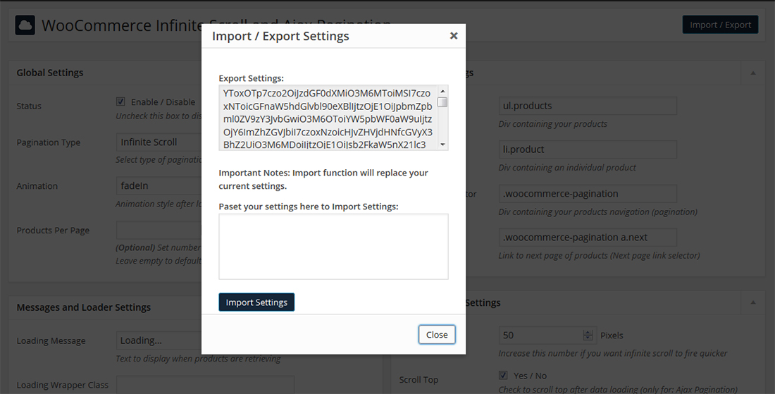 Import/Export Screen